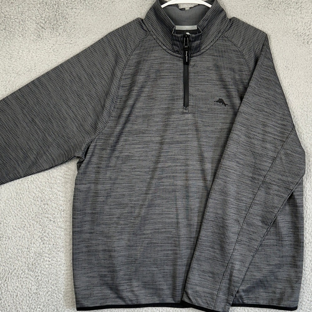Tommy Bahama Pullover Mens XL IslandZone Dark Grey Quarter-Zip Textured Sweater